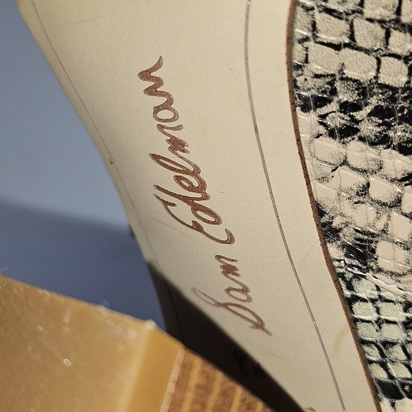 Sam Edelman Reverie 2 Leather Black Cream Snakeskin Pointed Toe Block Heel Mule - Picture 14 of 16